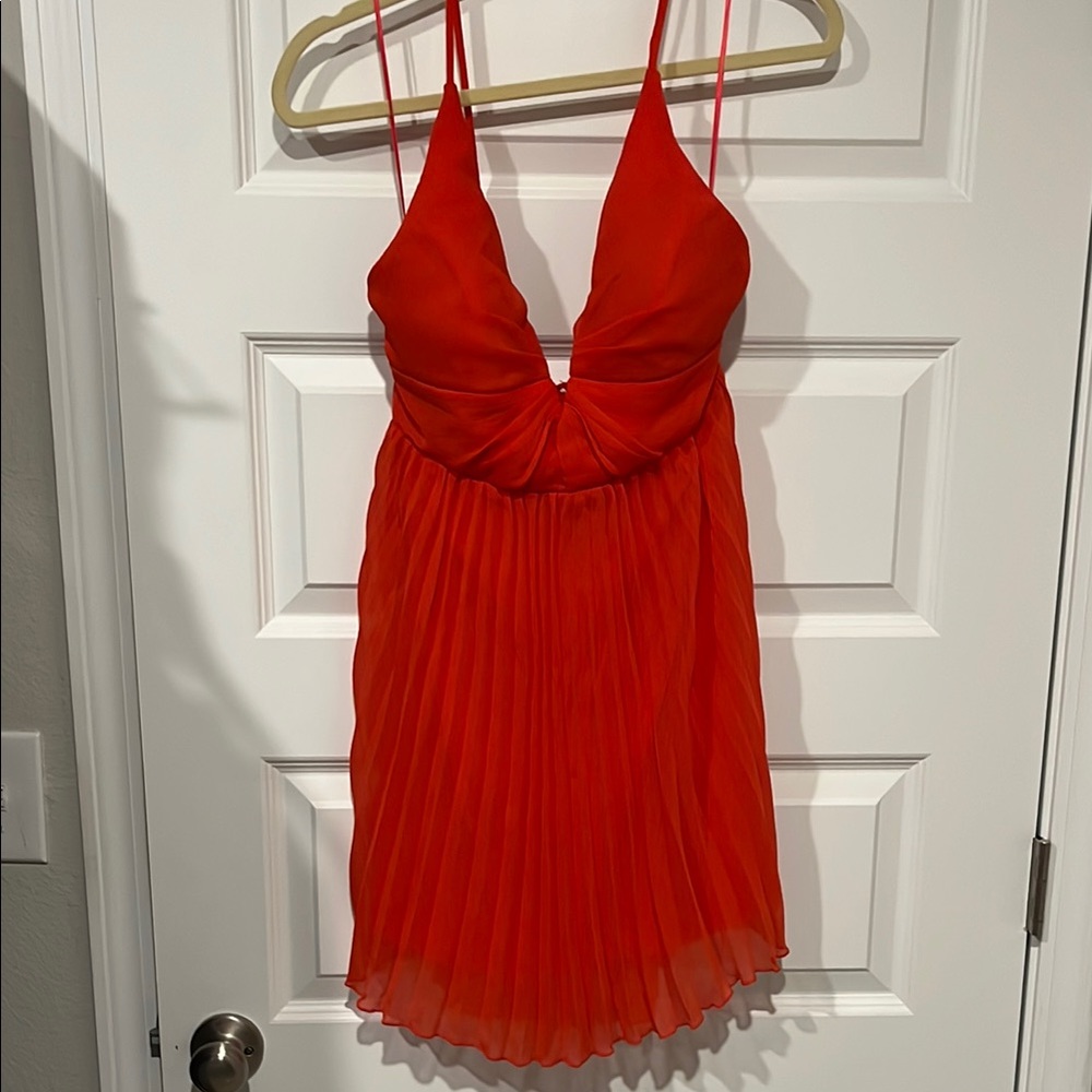 Luxxel Red Apricot Pleated Babydoll Mini Dress